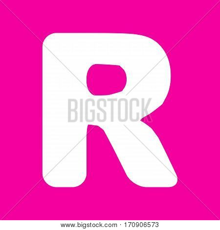 Letter R sign design template element. White icon at magenta background.