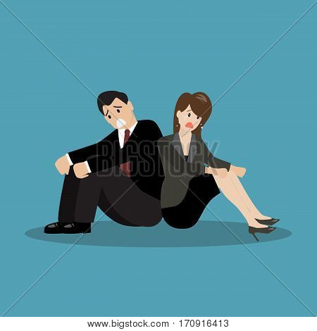 Desperate worker sitting back to back. Business concept