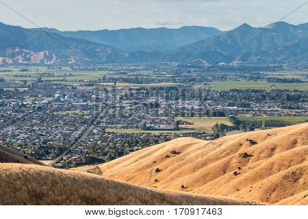 aerial view of Blenheim town in South Island, New Zealand