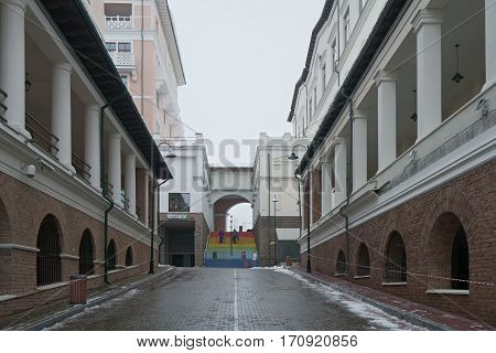 Sochi, Russia - January 21, 2017: Upper Gorky Gorod - all-season resort town 960 meters above sea level in the village of Krasnaya Polyana
