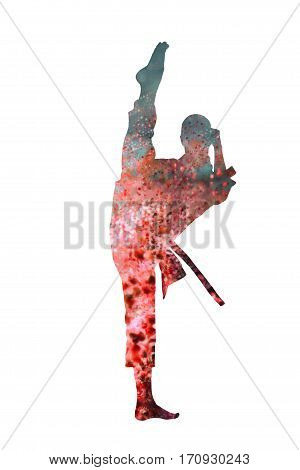 Warrior, fighter standing on white background, Double Exposure