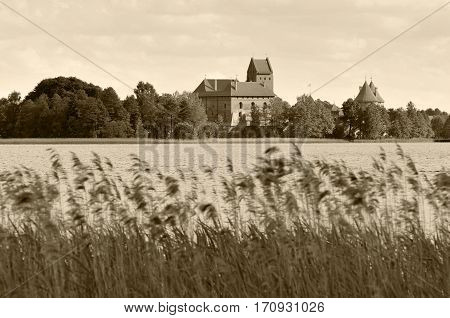 Old castle of Trakai, Lithuania. Sepai toned photo