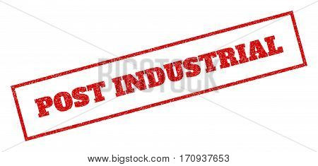 Red Rubber Seal Stamp With Post Industrial Text. Vector Tag Inside Rectangular Shape. Grunge Design 