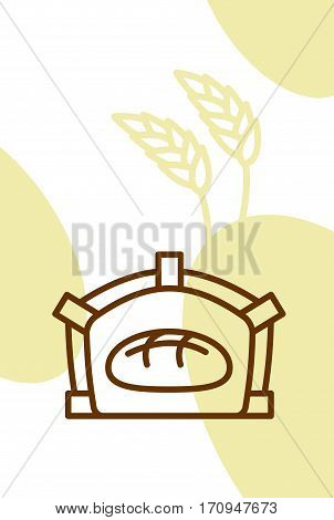 Bakery Template Design Blank, Poster. Bread In Oven And Wheat Ears