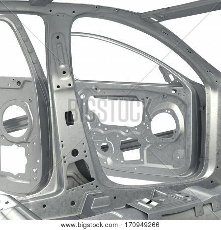 Sedan without cover with opened doors on white background. 3D illustration