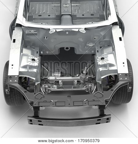 Car Frame with Chassis on white background. 3D illustration