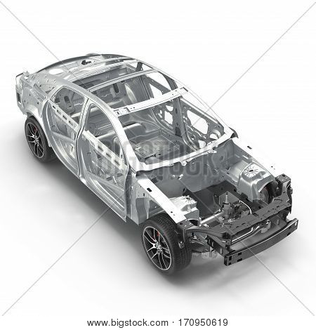 Sedan without cover on white background. 3D illustration