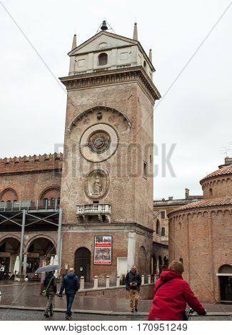 MANTUA, ITALY - MAY 2, 2016: The Palazzo della Ragione with the Torre dell'Orologio (