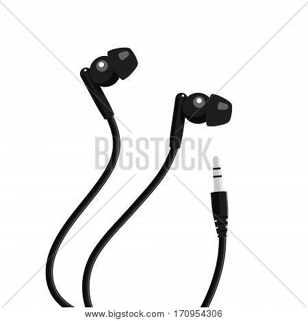 Black mini headphone with mini jack. Vector illustration.