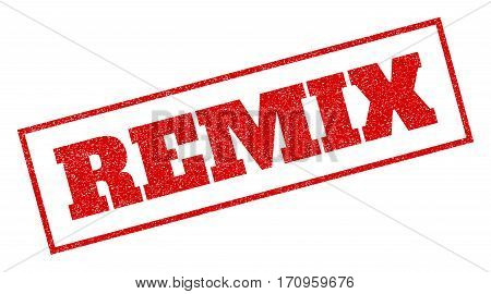 Red Rubber Seal Stamp With Remix Text. Vector Tag Inside Rectangular Banner. Grunge Design And Scrat