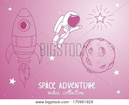 cute astonaut catch the stars.Cosmic adventure.Cartoon childish vector illustration