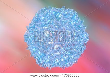 Poliovirus on colorful background. A virus transmitted by drinking water and causing polio. 3D illustration
