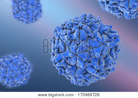 Poliovirus on colorful background. A virus transmitted by drinking water and causing polio. 3D illustration