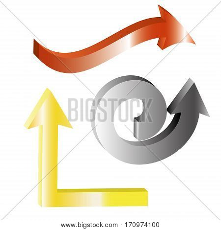 shiny 3d arrowsspiral up zigzag red arrow grey arrow yellow arrow on white background