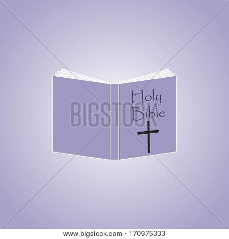 Holy Bible Icon open book on violet background.