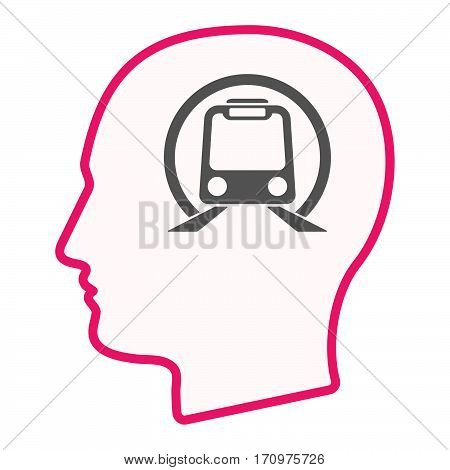 Isolated Male Head With  A Subway Train Icon