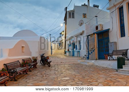 ANAFI, GREECE - JANUARY 15, 2017: Main street in Chora village on Anafi island on January 15, 2017.