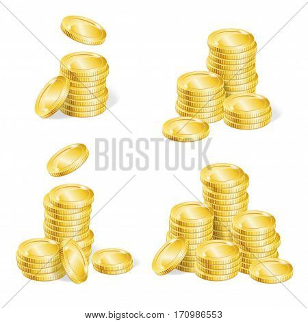 Realistic Golden Coin Stack Set for Your Business Modern Web Design Element. Vector illustration