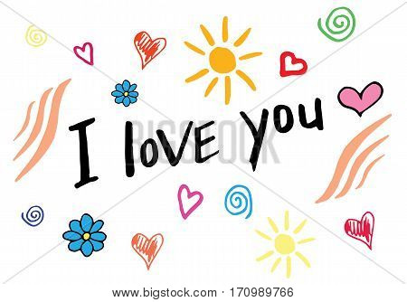I love you hand lettering - handmade calligraphy. Hand drawn doodles.