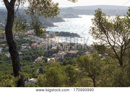 Town Peguera Panorama And Mediterranean Sea On Majorca, Spain