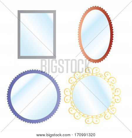 Vector mirrors set with blurry reflection. Mirror frames or mirror decor interior vector illustration.
