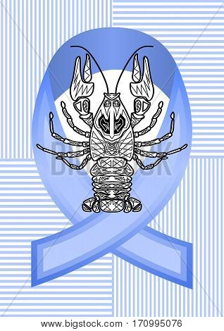 Anticancer man emblem with blue ribbon and monochrome cancer drawing, cancer awareness