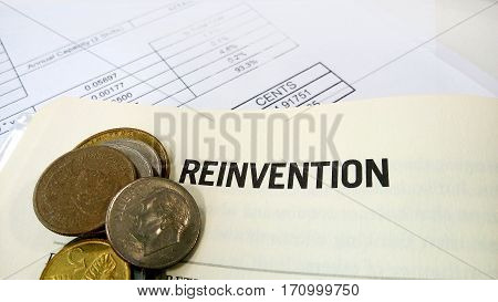 Reinvention Word On The Book With Balance Sheet
