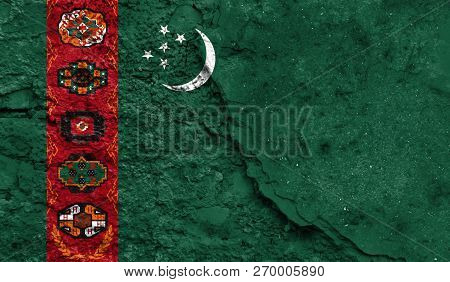 Flag Of Turkmenistan Closeup Painted On A Wall