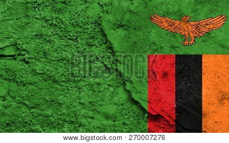 Flag Of Zambia Closeup Painted On A Wall