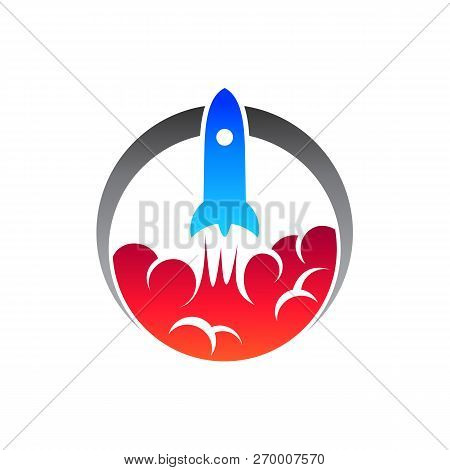 Rocket Logo Template. Rocket Launch In Circle Shape