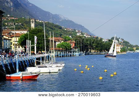 ISEO LAKE, ITALY, 20 OCTOBER, 2018: Yachting on Iseo Lake, Italy, Europe