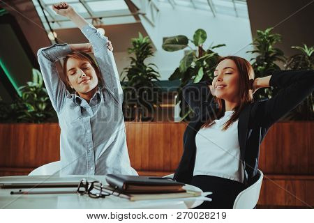 Sport Lifestyle. Healthcare Of Business People. Yoga Practice. Employee Practicing On Chair In Offic