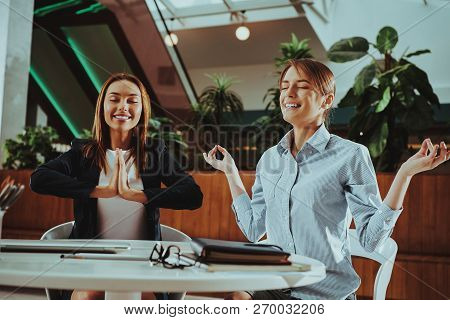 Sport Lifestyle. Healthcare Of Business People. Yoga Practice. Employee Practicing On Chair In Offic