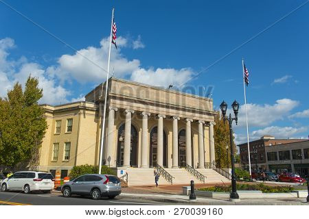 Framingham, Ma, Usa - Oct. 17, 2016: Framingham City Hall In Downtown Framingham, Massachusetts, Usa