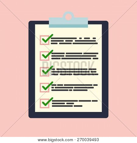 Vector Illustration Of Check List. Check List Clipboard And Pen