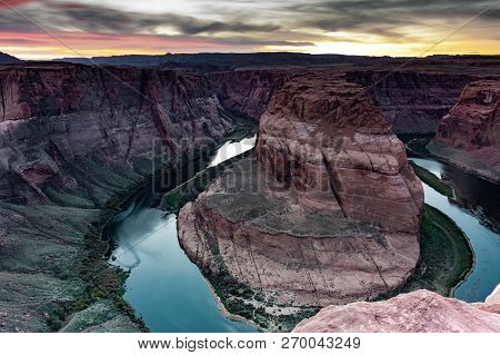 Majestic View Of Horseshoe Bend, Colorado River, Page, Arizona At Sunset