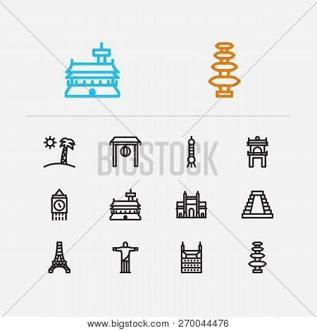 Travel Icons Set: Mumbai, Brasil, Mexico And Building, London, Ruin Set Popular Traveling Cities Wit