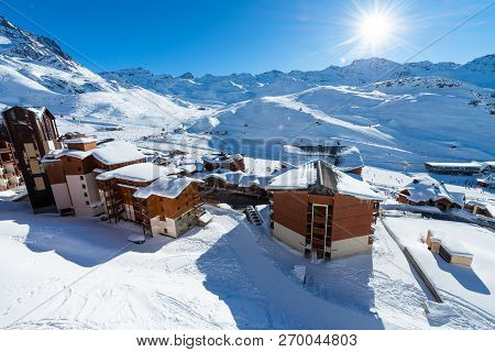 Panorama Of Famous Val Thorens In French Alps By Night, Vanoise, France