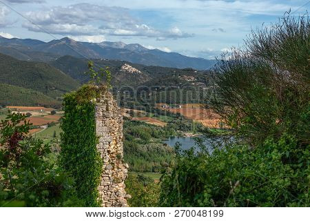 Beautiful Lake Piediluco View And The Ancient Town Labro On The Hill From An Old Ruined Castle (rocc