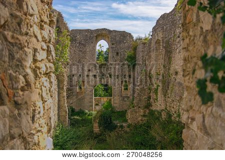The Ruins Of The Abandoned Castle (rocca Di Piediluco) On The Hill Of The Town Of Piediluco. Umbria,