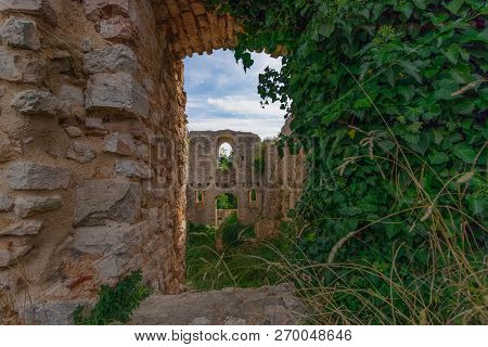 The Ruins Of The Abandoned Castle (rocca Di Piediluco) On The Hill Of The Town Of Piediluco. Umbria,