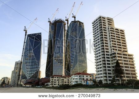 Gold Coast, Australia - November 13, 2018:  The Luxurious Jewel Tower Complex Under Construction In 