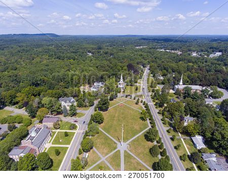 Aerial View Of Framingham Centre Common Historic District In Framingham, Massachusetts, Usa.