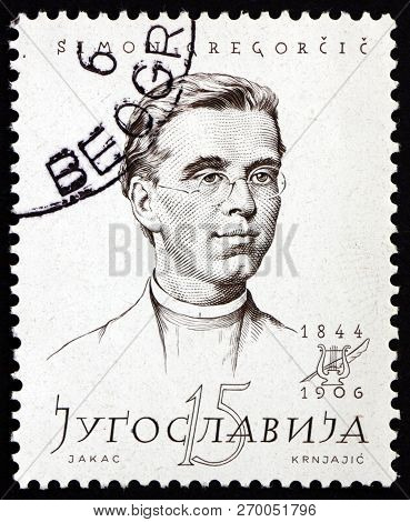 Yugoslavia - Circa 1957: A Stamp Printed In Yugoslavia Shows Simon Gregorcic (1844-1906), Was A Slov