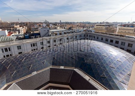 Madrid, Spain - January 24, 2018:  View From The Terrace Of Cybele Palace (palacio De Cibeles), Madr