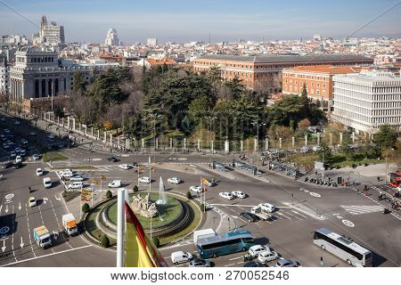 Madrid, Spain - January 24, 2018:  View From The Terrace Of Cybele Palace (palacio De Cibeles), Madr