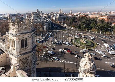 Madrid, Spain - January 24, 2018:  View From The Terrace Of Cybele Palace (palacio De Cibeles), Madr
