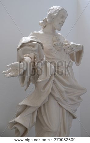WEINGARTEN, GERMANY - JULY 12, 2018: Sacred Heart of Jesus statue in the Basilica of St. Martin and Oswald in Weingarten, Germany