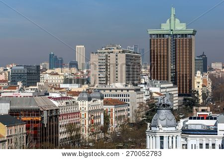 Madrid, Spain - January 24, 2018:  View From The Terrace Of Cybele Palace (palacio De Cibeles), Madr