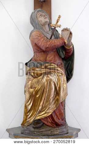 RETZBACH, GERMANY - JULY 04, 2018: Our Lady of Sorrows statue in Maria im Grunen Tal pilgrimage church in Retzbach in the Bavarian district of Main-Spessart, Germany